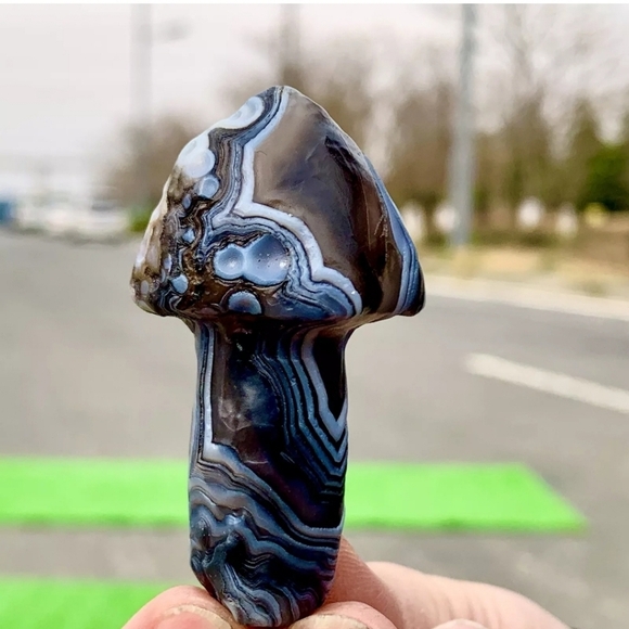 40G RARE Natural Blue Gobi Agate Eye Gemstone Hand Carved Mushroom Madagascar - Picture 10 of 13